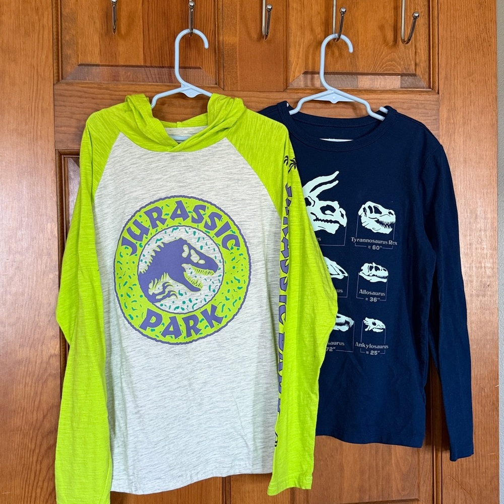 Gap long sleeve blue Dinosaur glow in dark shirt and Jurassic Park light hoodie